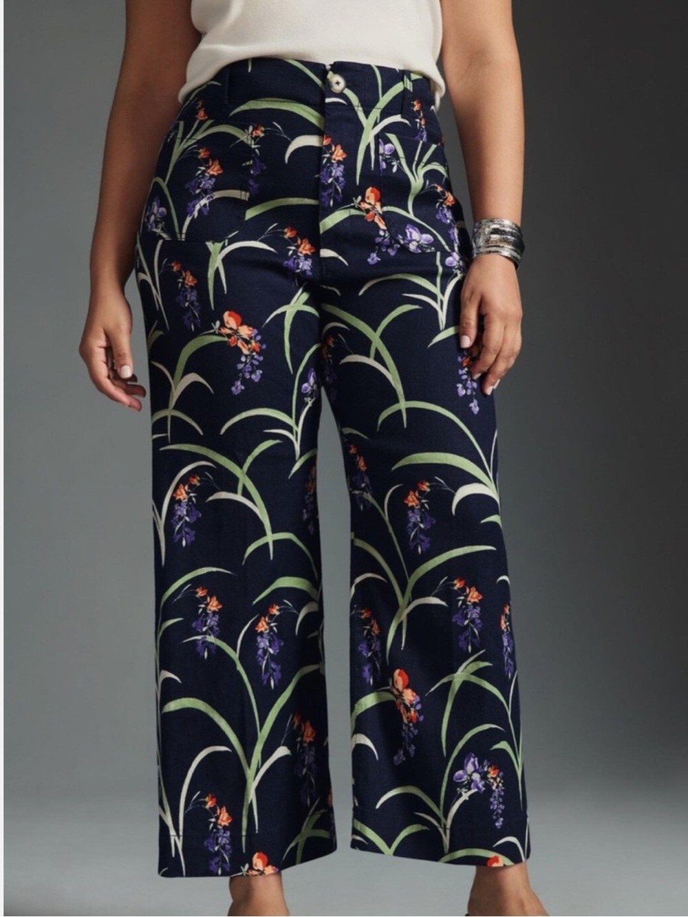 Anthropologie Maeve The Colette Cropped Wide-Leg Linen Blend Floral Pants